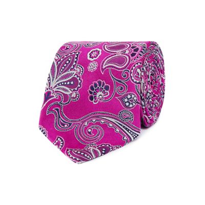 Designer pink paisley slim silk tie